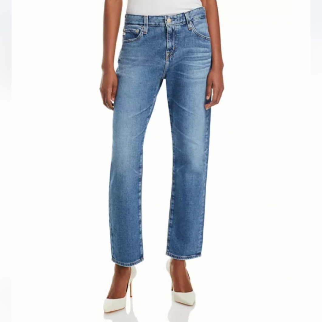 Ag Jeans Ex-Boyfriend Slouchy Slim Classic Blue Rolled Hem Cropped Jeans 31 R
